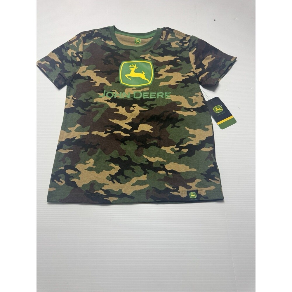 John Deere Kids Camo Logo T-Shirt Size M (8) Green Short Sleeve NWT